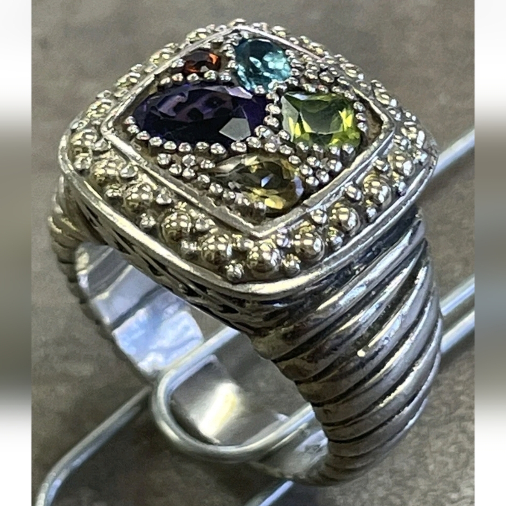 Effy Balissima 925 Sterling Silver & 18k Gold Multi Gemstone Size 7 Ring